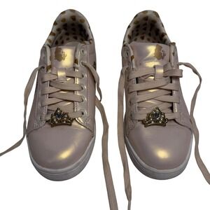 Kids Disney Princess Belle Rose Pink Metallic Sneakers Shoes with Crown Charm